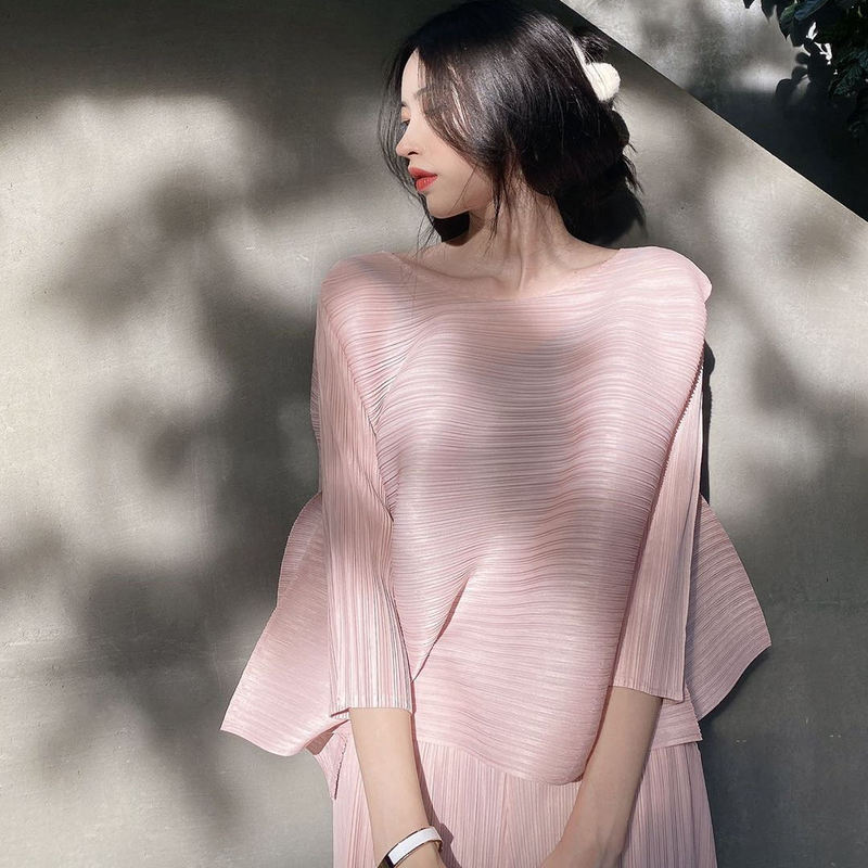 Miyake Pleated 2025 New Fashion Suit Women's Spring & Fall Style Slim Long-Sleeved Top and Skirt Two-Piece Set