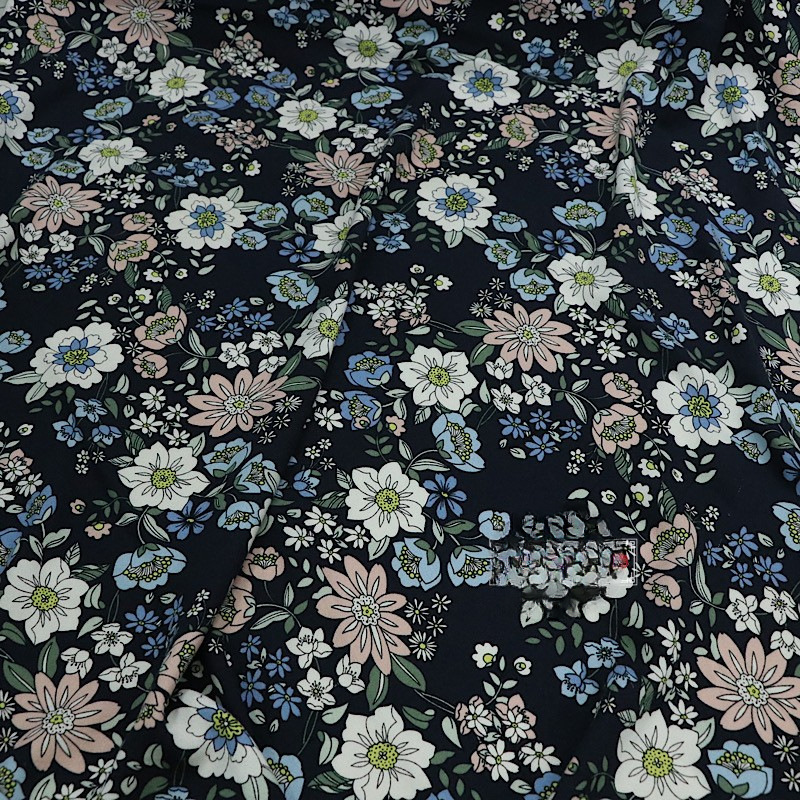 黑色底花朵印花全棉雪纺布料 夏季垂坠感旗袍连衣裙和服娃衣面料