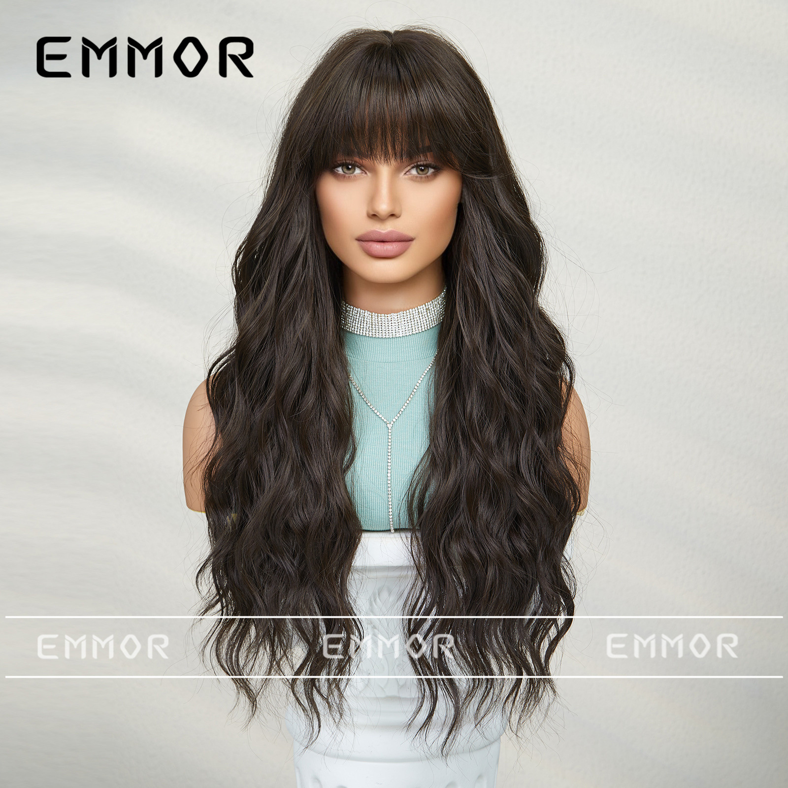 SHIEN transfronterizo primavera nueva moda vigorosa flequillo ondulación del agua larga peluca rizada pelucas de pelo completo