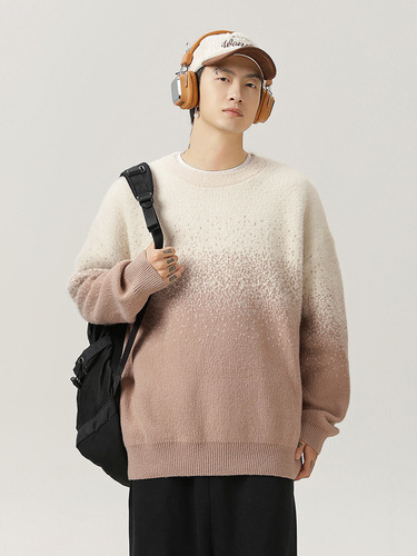 Mink-fur-like gradient-design sweater—autumn/winter new arrival, warm pullover knitwear with textured, loose fit and trendy brand label—Q