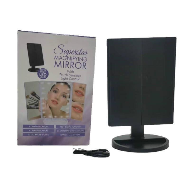 Espejo de maquillaje led Espejo de maquillaje de belleza portátil plegable Espejo de escritorio triple con luz Espejo de maquillaje led plegable de tres lados