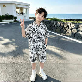 儿童装男童夏装衬衫套装2026新款夏季中大童薄款夏款男孩休闲帅气