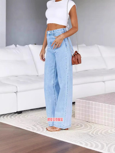 Women's Jeans 2025 Best Selling Elastic Wide Leg Straight Leg Pants Fashion Washed Denim
