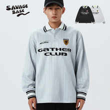 blokecore美式复古运动竖条纹卫衣春秋长袖宽松休闲POLO球服男女