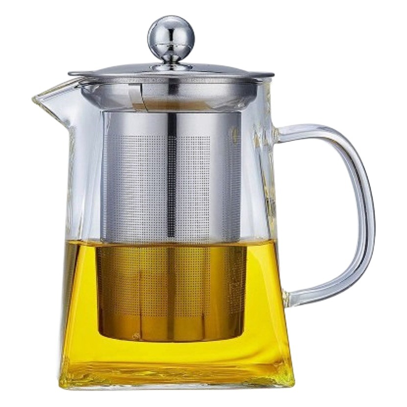 Tetera cuadrada de vidrio grueso con filtro de acero inoxidable resistente al calor, para té de flores/infusión, venta al por mayor de fábrica