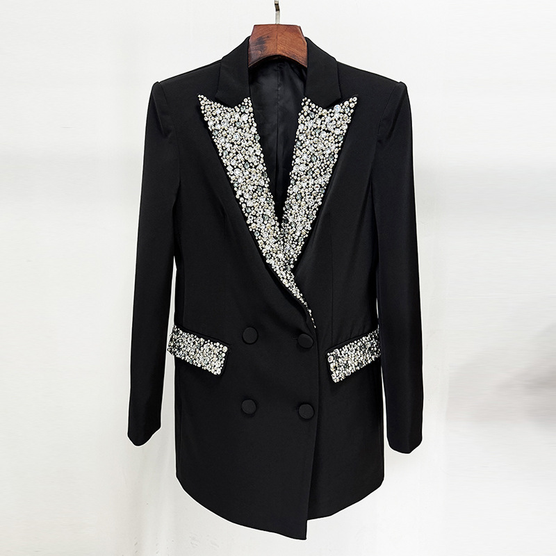 Handmade Gorgeous Heavy Industry Beads Diamond Slim Mid-length Suit Coat