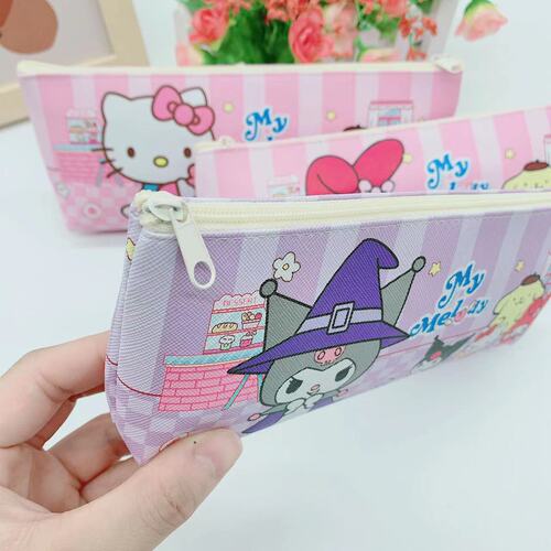 Cute Cartoon Single-layer Pen Bag PU Flat Zipper Bag Sanrio Kurumi Cinnamon Dog Stationery Bag Pencil Case 