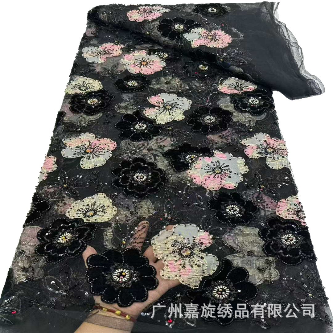 Nuevo oro estampado ogan tela de bordado láser flocado retro chino cheongsam vestido de moda tela de encaje