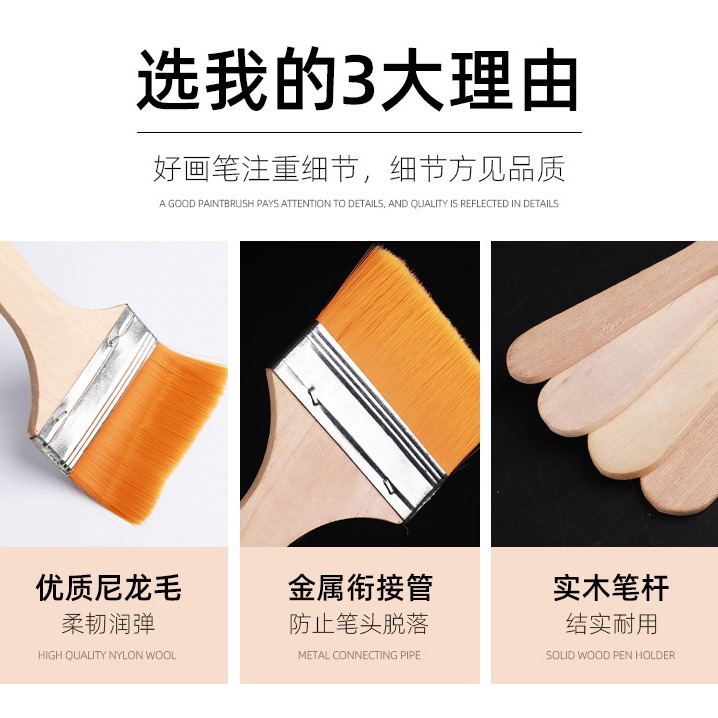 Cepillo de lana amarilla de nylon 1 pulgada 2 pulgadas 3 pulgadas cepillo de pintura de arte para niños cepillo de pintura a óleo de madera cepillo de barbacoa