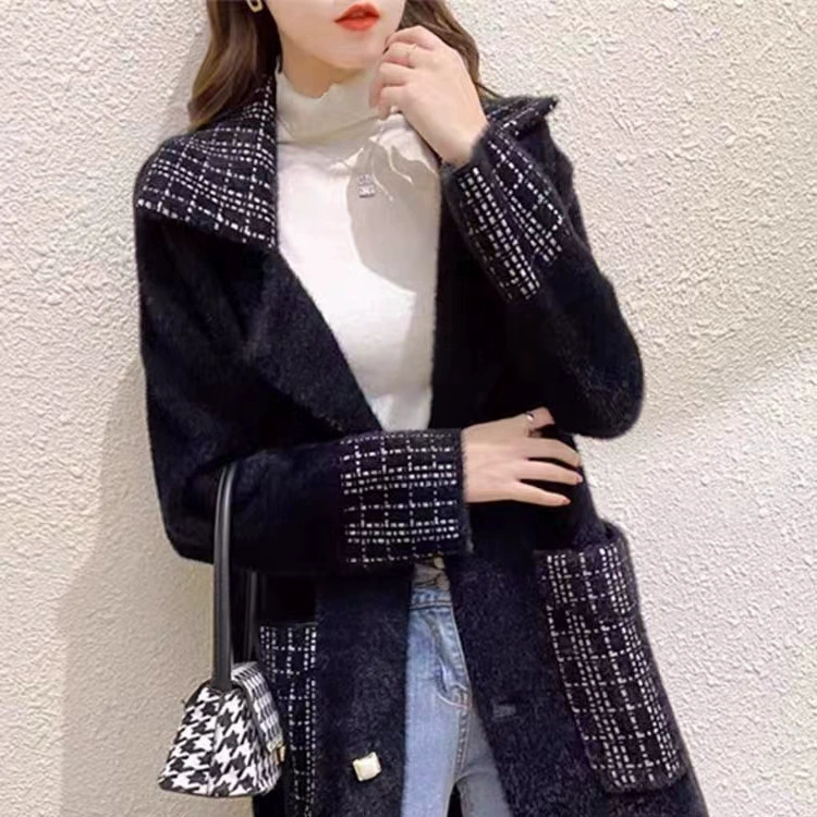 Длинный осенний кардиган: oversize бархатная вязка, середина длины, толстая искусственная меховая подкладка, модный