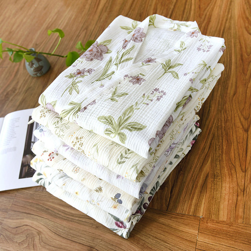 Crepe Kimono Nightgown Women's Four Seasons Thin Lace Japanese Steam Bath Robe Cotton Double Layer Crepe Hot Spring Robe