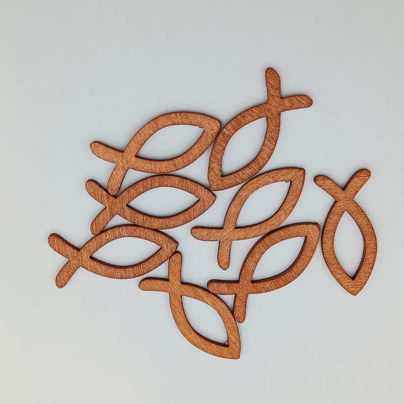 Pescado de madera bautismo decoración ornamento decoración peces pequeños decoración de pared pescado de madera rebanada de madera Santa cena Mesa decoración del hogar