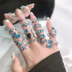 Honey Blue Tone Heart Ring, Light Luxury, Unique Design, Fashionable Index Ring