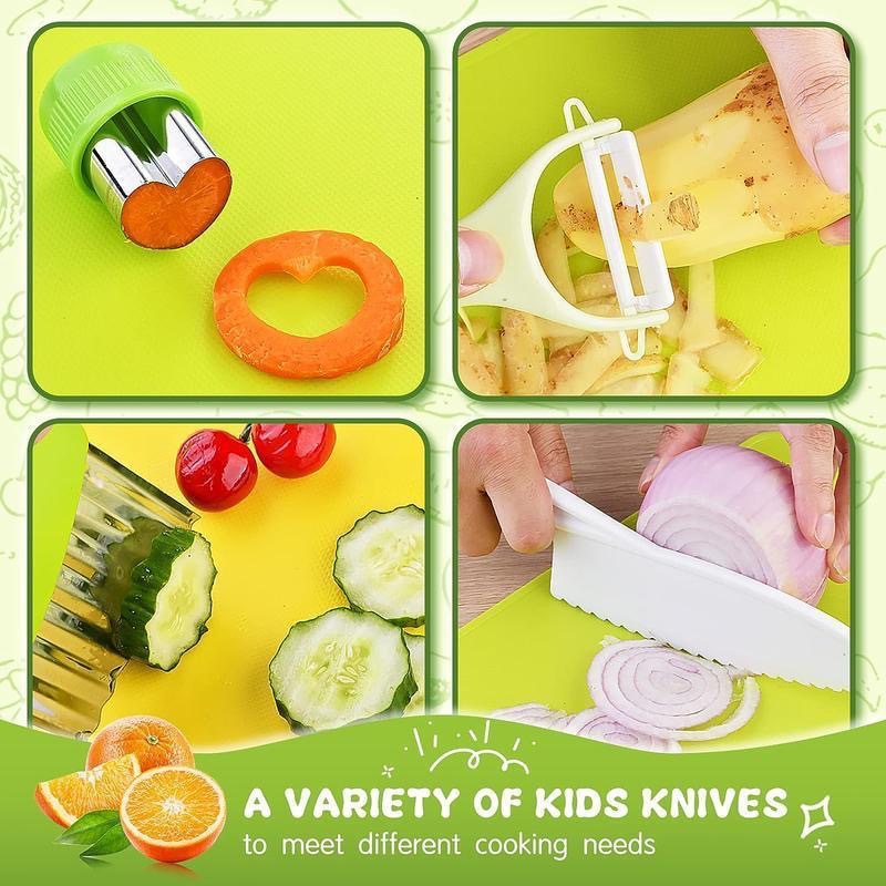 Kindersicherheitsmesserset mit Kunststoffmessern und Schneidebrett