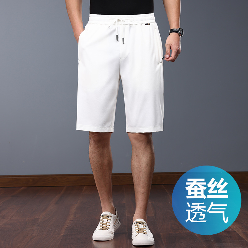 2025 Season New Summer Men's Five-point Shorts Mulberry Silk Loose Straight Men's Middle-aged Shorts 0132
