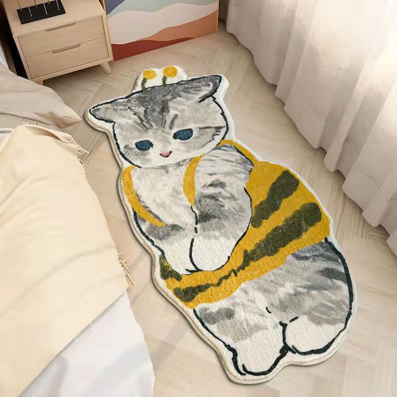 Cartoon feline alfombra de cachemira dormitorio alfombra de cama sofá doméstico mantas de mesa de té resistente al desgaste fácil de cuidar alfombra de ventana flotante