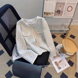 小香风千鸟格外套女秋冬季法式气质小个子百搭短款西装粗花呢上衣