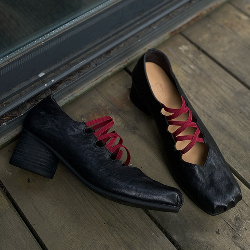 In Stock! Genuine Leather Shallow Mouth Color Matching Versatile Ballet Shoes for Women 2025 Spring & Fall Pig Nose Mary Jane Fashion Shoes