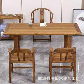 老榆木实木餐桌原木方桌束腰马蹄桌简约民宿仿古禅意茶桌书桌茶台