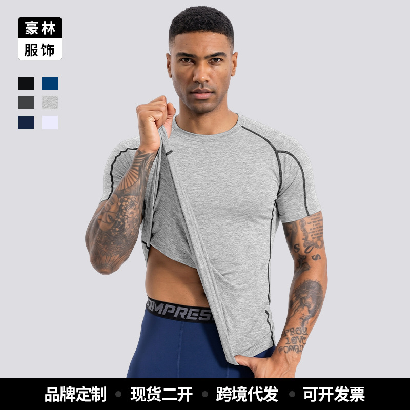 High-end personalizado gris rápido secado ropa de fitness poliéster camiseta deportiva hombre cuello redondo mangas cortas camiseta oem fábrica