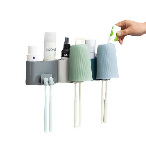 Huishan Select Hole-Free Toothbrush Holder, Toothbrush and Cup Storage Box, Adhesive Wall-Mounted Simple Plastic Toothbrush Rack