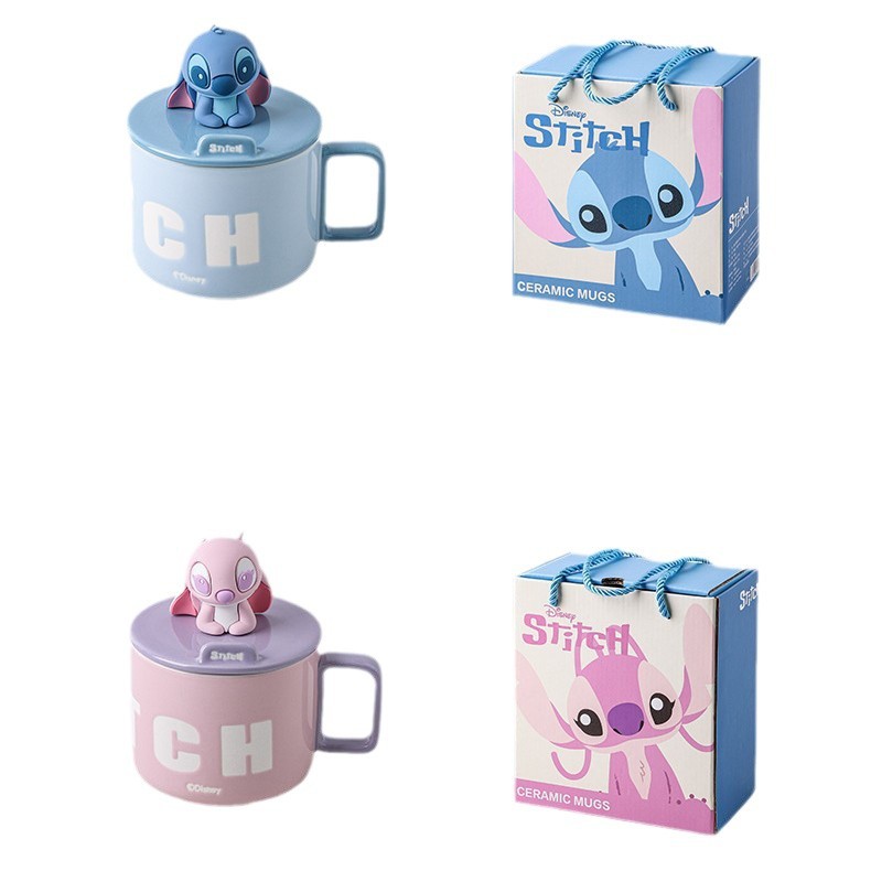 Taza de cerámica de gran capacidad con tapa con cuchara taza de agua de dibujos animados taza de café de pareja caja de regalo portátil