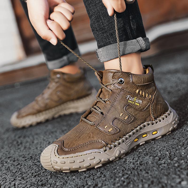 男2025秋冬保暖加绒棉鞋英伦复古潮男休闲短靴大码中帮男鞋单9501