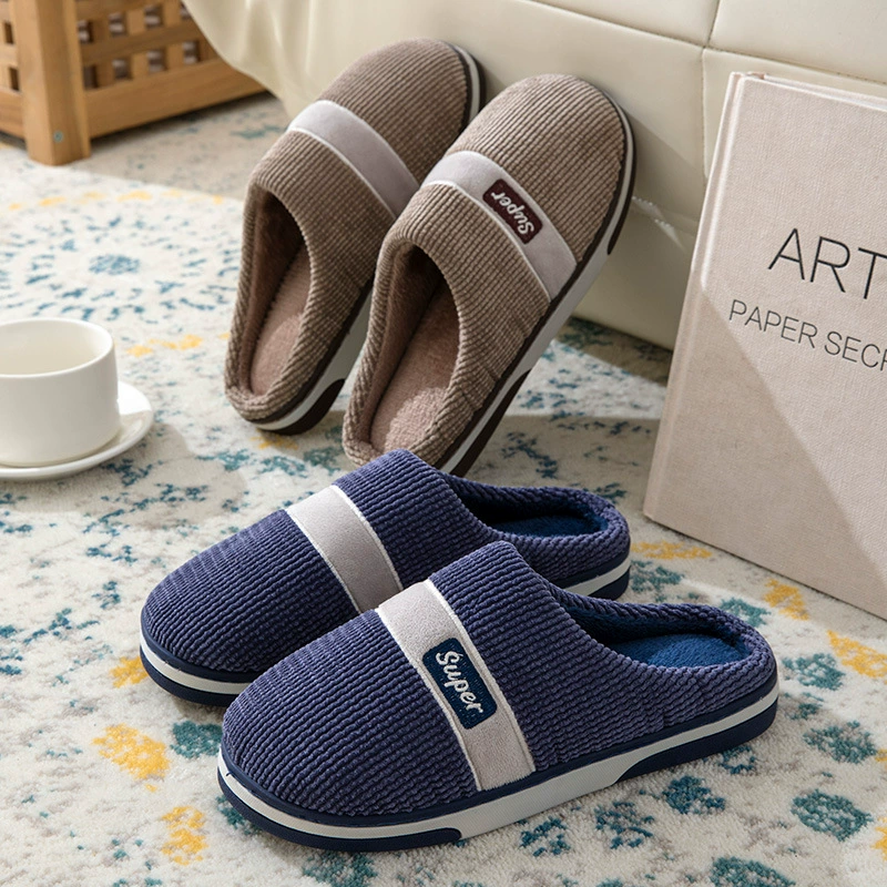 Мужские тапочки большого размера для зимнего домашнего использования, теплые нескользящие закрытые тапочки для дома, зимние хлопковые тапочки, парный стиль.