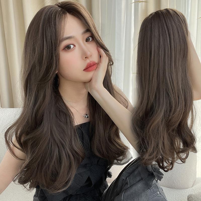 Full Wig for Adult Women with Middle Part Bangs, Large Waves, Medium-Long Curly Wig, New Model for Streamers, One-Piece Full Wig for Adult Women with Middle Part Bangs, Large Waves, Medium-Long Curly Wig, New Model for Streamers, One-Piece