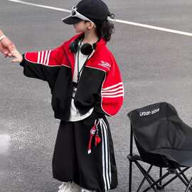 男童爆款拼色外套套装2026秋季新款儿童帅气潮流运动束脚裤灯笼裤