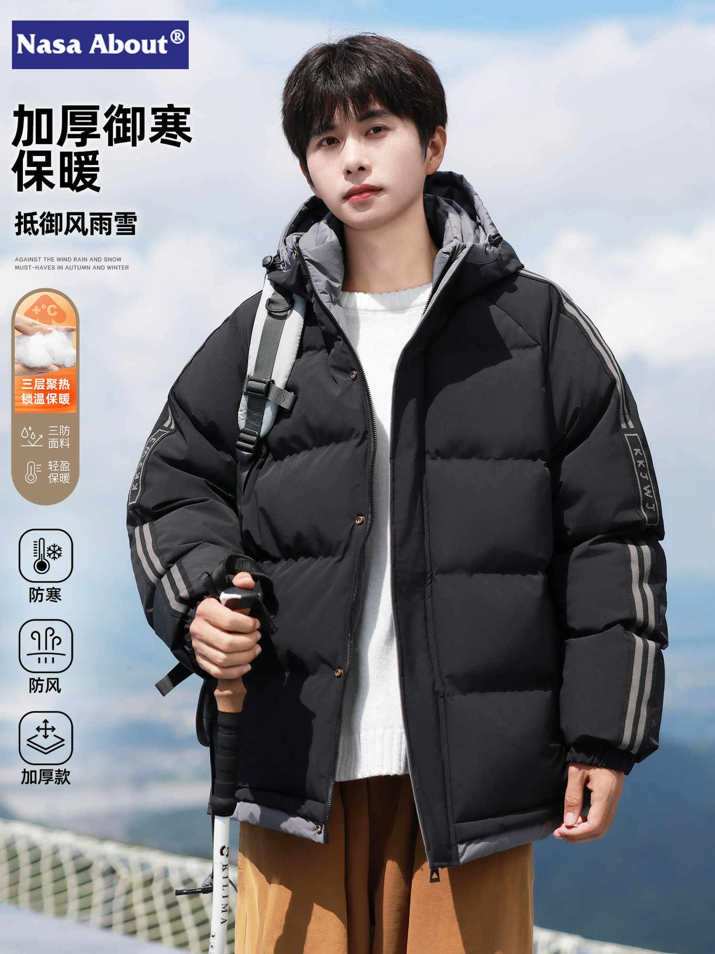 Winter down jacket, warm hoody with down, American style