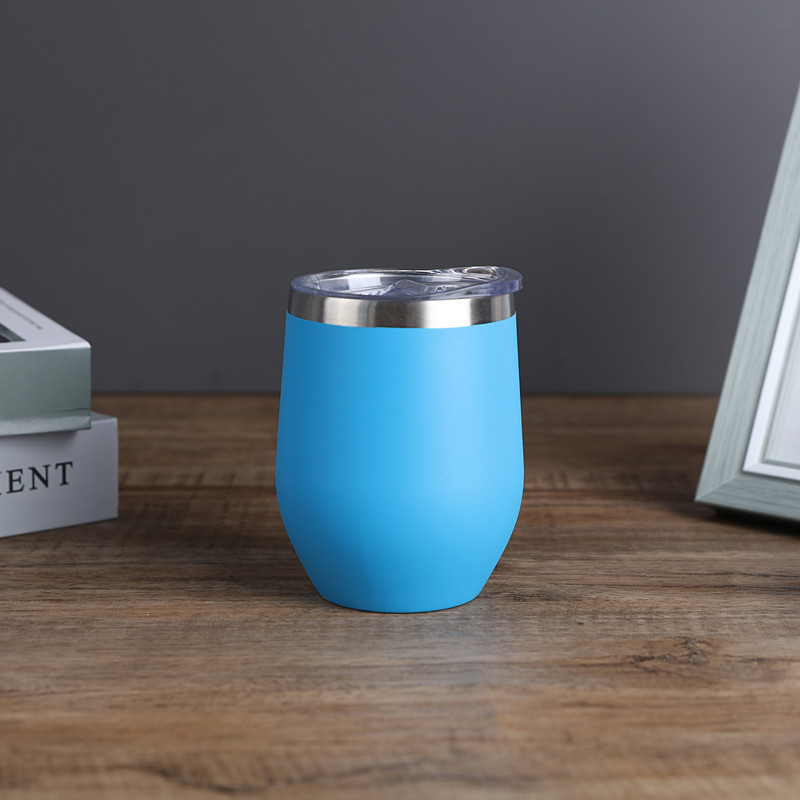 Copa de cáscara de huevo de suministro directo transfronterizo 304 de acero inoxidable de doble capa 12oz de plástico rociado taza de huevo aislado de café tinto copa de vino al por mayor