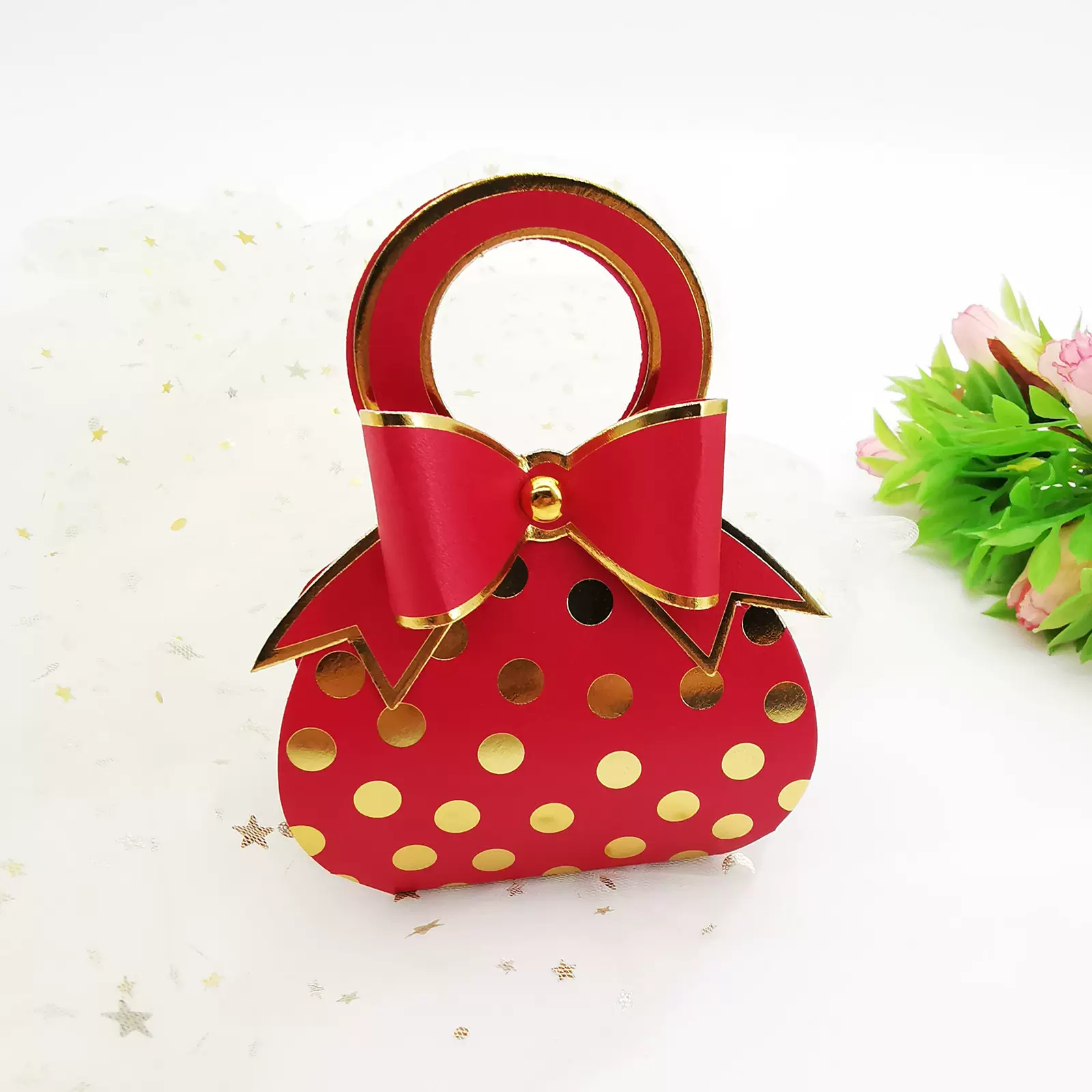 烫金圆点手提盒结婚喜糖盒欧式个性手拎盒蝴蝶结创意纸盒婚庆礼盒