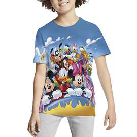 新款跨境外贸夏季T恤童装衣服短袖 T 恤儿童上衣中大童短袖透气