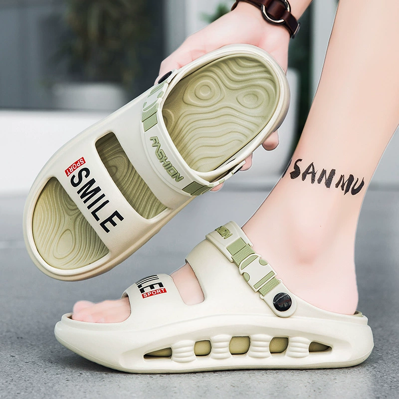 Мужские летние новые нескользящие тапочки на толстой подошве из ЭВА, сандалии большого размера, спортивная пляжная обувь для вождения на два сезона.