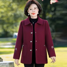 衣服时尚百搭洋气上外套中年妇女毛呢绣花中老年妈妈秋装秋季