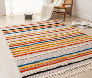 Nordic style carpet living room bedroom cotton linen woven personality light luxury bohemian linen floor mat sofa coffee table blanket