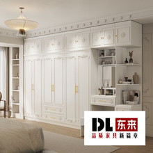 欧式衣柜家用主卧室带梳妆台边柜顶柜组合木质收纳柜子整体大衣橱