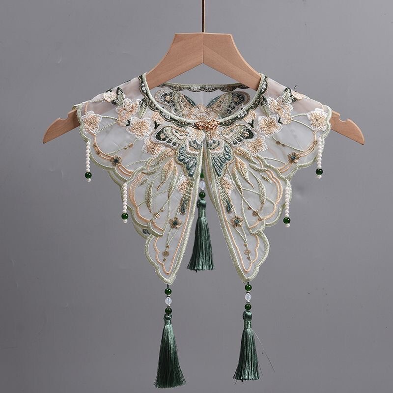 Green Fresh National Style Decorative Hanfu Cloud Shoulder Cape with Horse-Faced Skirt Shawl for Adult Women Versatile Fake Collar New Chinese Style