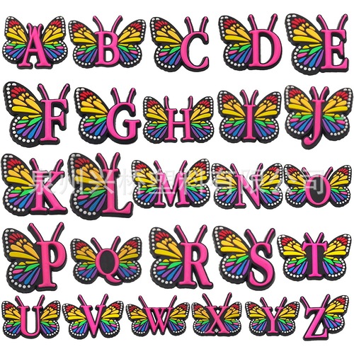 Cross-border exclusive pink letter butterfly hole shoes DIY accessories PVC soft rubber flower shoe clips croc shoe accessories