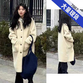 明星同款韩系慵懒风羊羔毛呢子大衣外套女中长款