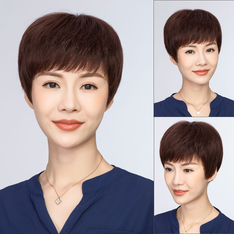 Full Head Wig for Middle-Aged and Elderly Women, Short Straight Hair, Real Hair Wig, Fashionable Mom Style Bob Haircut, Real Hair Wig Full Head Wig for Middle-Aged and Elderly Women, Short Straight Hair, Real Hair Wig, Fashionable Mom Style Bob Haircut, Real Hair Wig