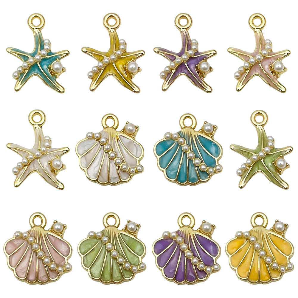 Mix 12 oil-dropping ocean shells and starfish-12 types 1 each-15.2g-SN1757