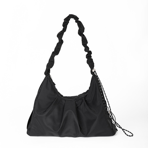 Large-capacity casual crossbody bag for women  new pleated bag college student commuter drawstring neutral class shoulder bag