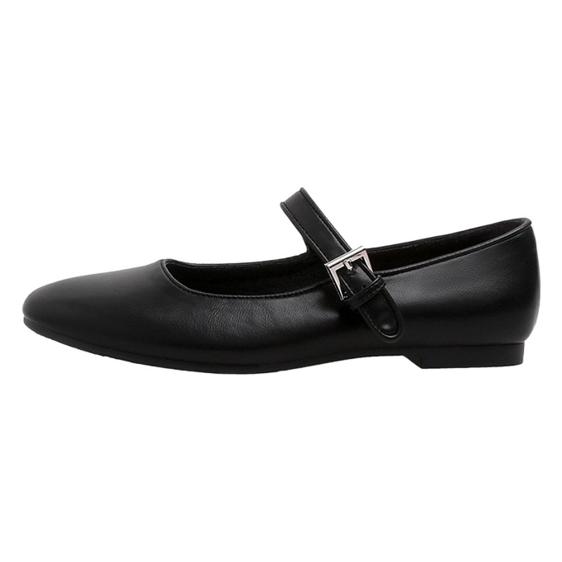 2024 primavera nuevo estilo hebilla zapatos planos de corte bajo pequeño dedo del pie cuadrado retro de cuero suave inferior suave zapatos de mujer Mary Jane