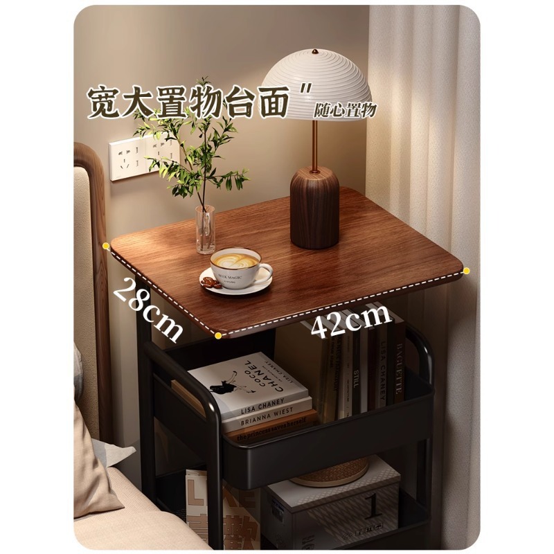 可移动小推车中古风沙发边几桌子客厅带轮茶几卧室床边零食置物架|undefined