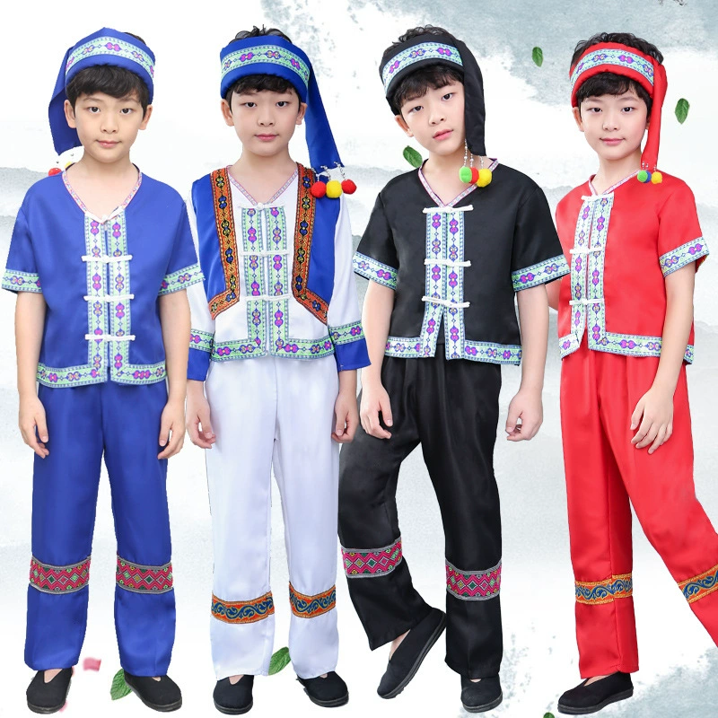 Детская танцевальная одежда Zhuang Одежда для мальчиков Мяо для выступлений Одежда для меньшинств Dai She Tujia Bai