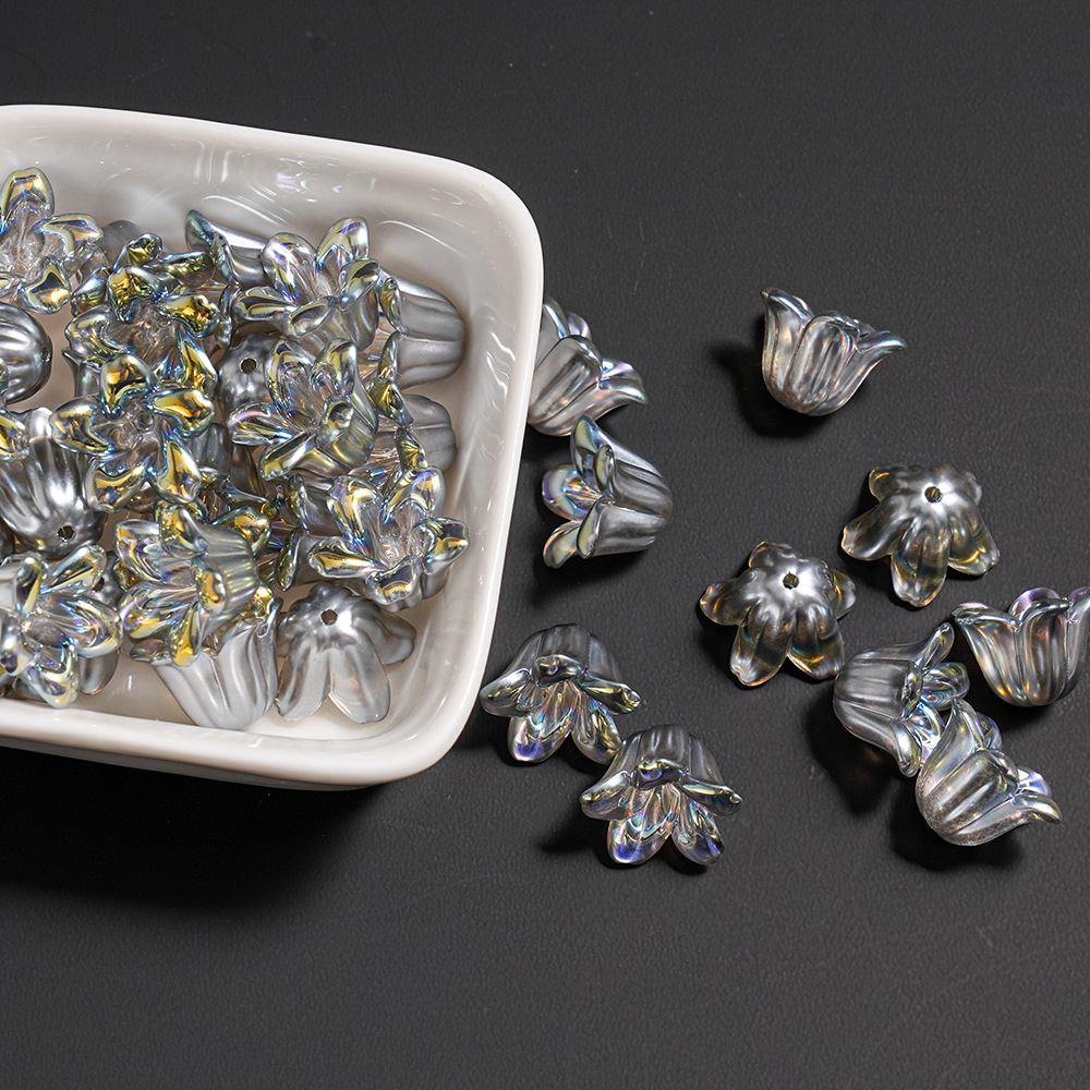 Cristal transparente con cuentas, flor de cuerno de lirio, colgante de teléfono móvil, llavero, colgante de cadena trasera, decoración pequeña