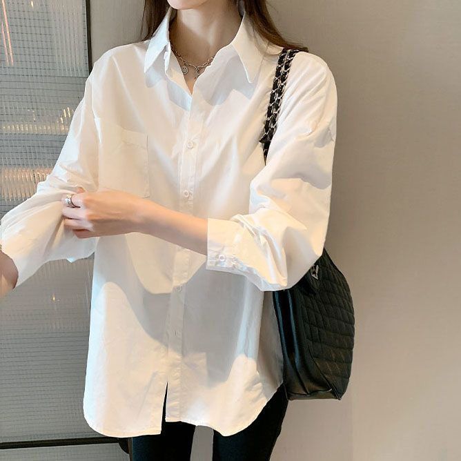 White Shirt T-Shirt Women's JK Uniform 2025 Spring and Summer New Mid-length Casual Long-sleeved Shirt Sunscreen Thin Top White Shirt T-Shirt Women's JK Uniform 2025 Spring and Summer New Mid-length Casual Long-sleeved Shirt Sunscreen Thin Top
