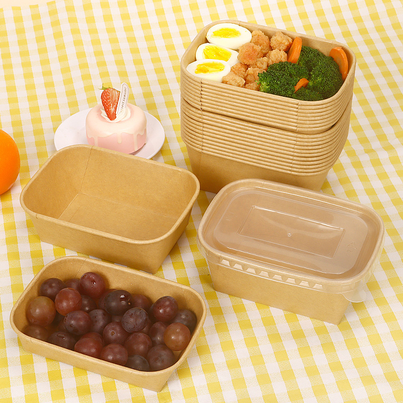使い捨て弁当箱クラフト紙四角い包装箱果物ファーストフード弁当箱軽食ピクニック弁当箱サラダ箱|undefined